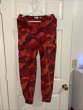 Red Camo Cargo Jogger Pants for Women